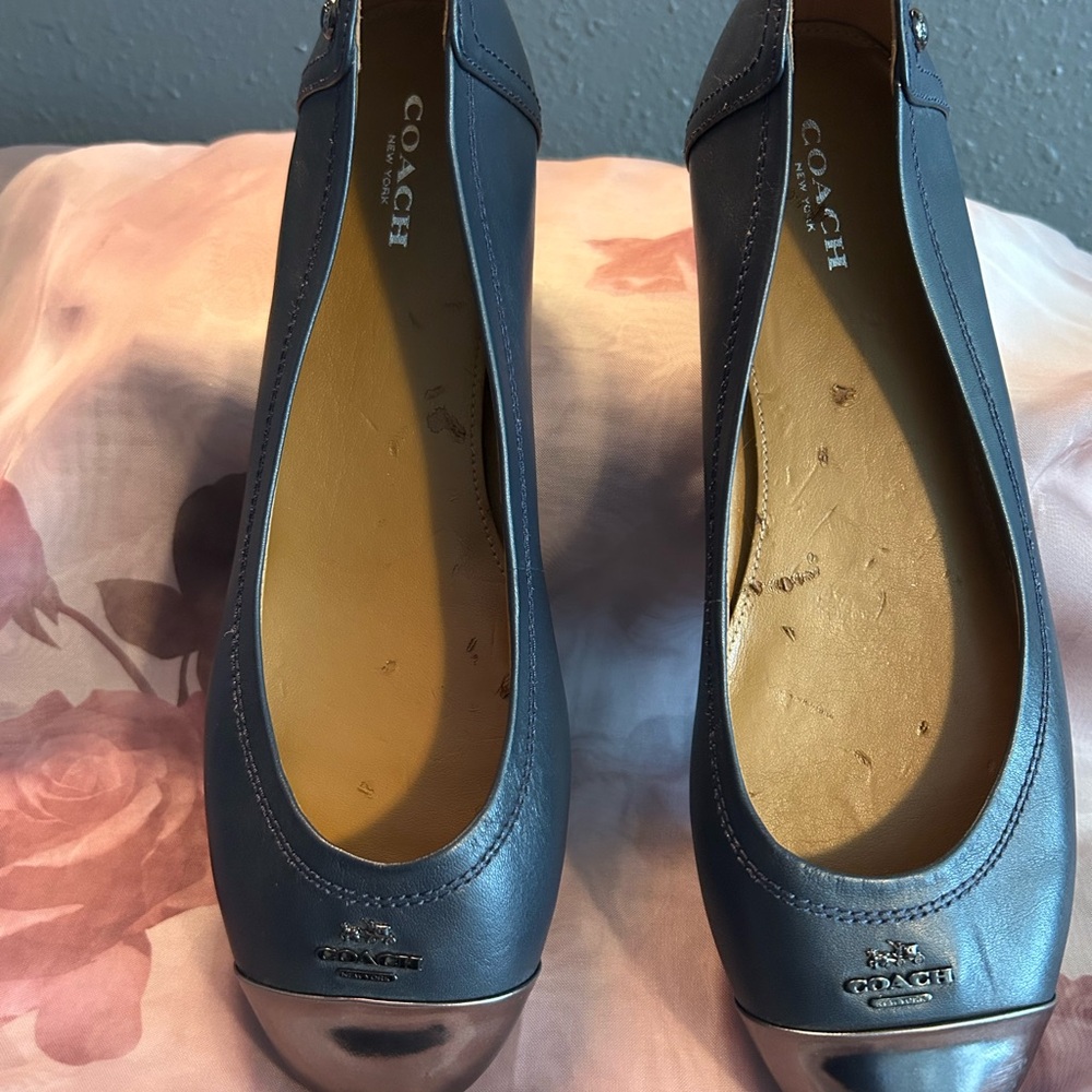 Coach Chelsea Navy Ballet Flats with Silver Toe Cap - Picture 2 of 9